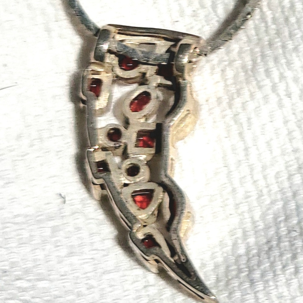 Garnet Sterling Slide Horn Pendant 16" 925 Chain - Picture 4 of 4